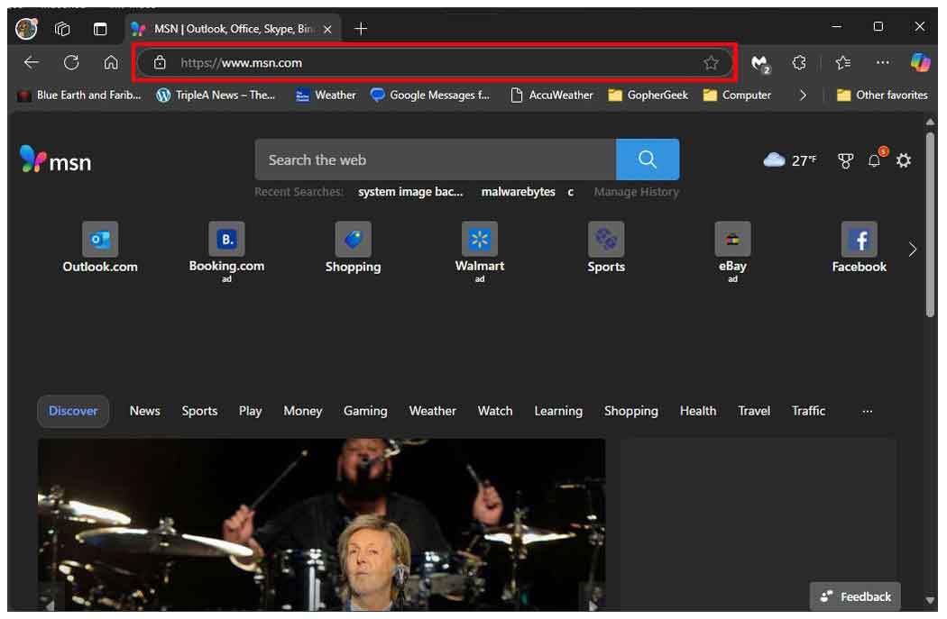 Example of the Address Bar in Microsoft Edge