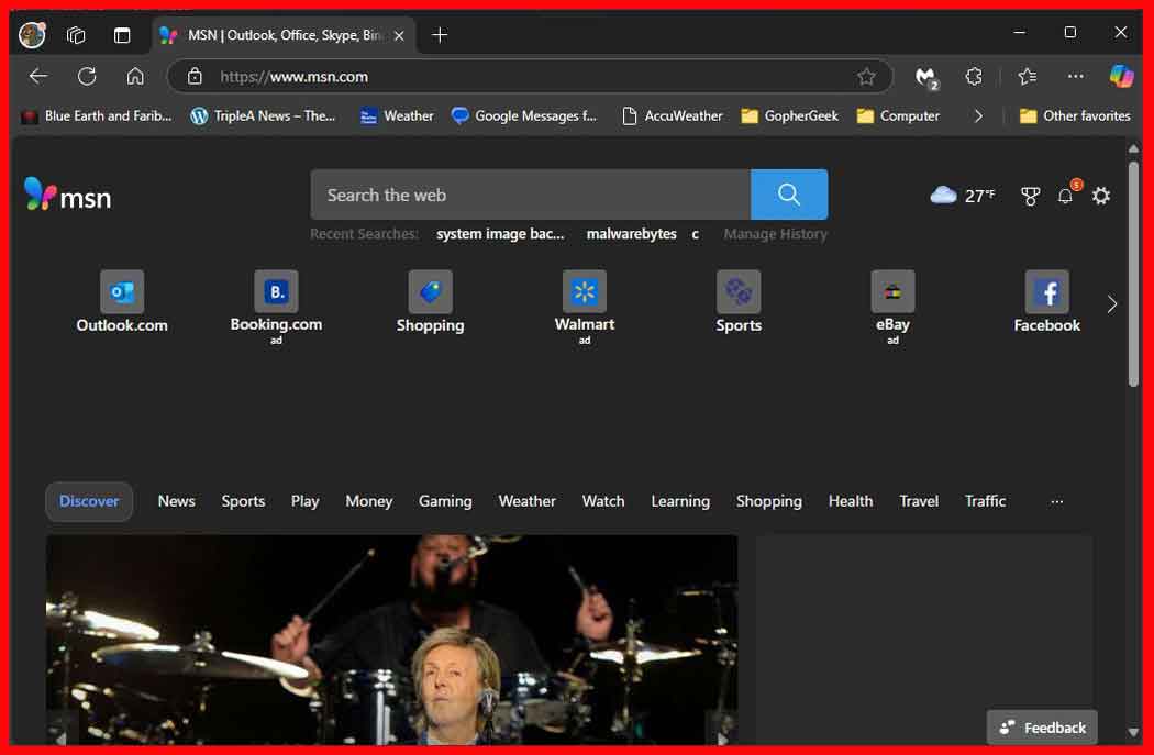 Example of Microsoft Edge Web Browser