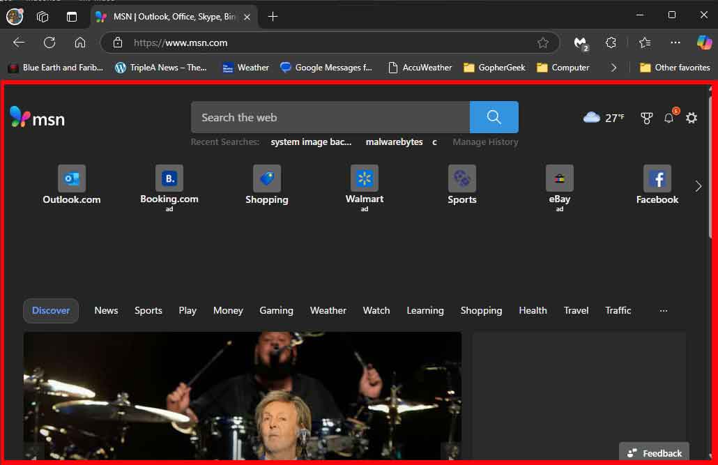 Example of the Address Bar in Microsoft Edge